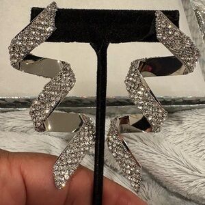 Silver Crystal Zigzag Earrings